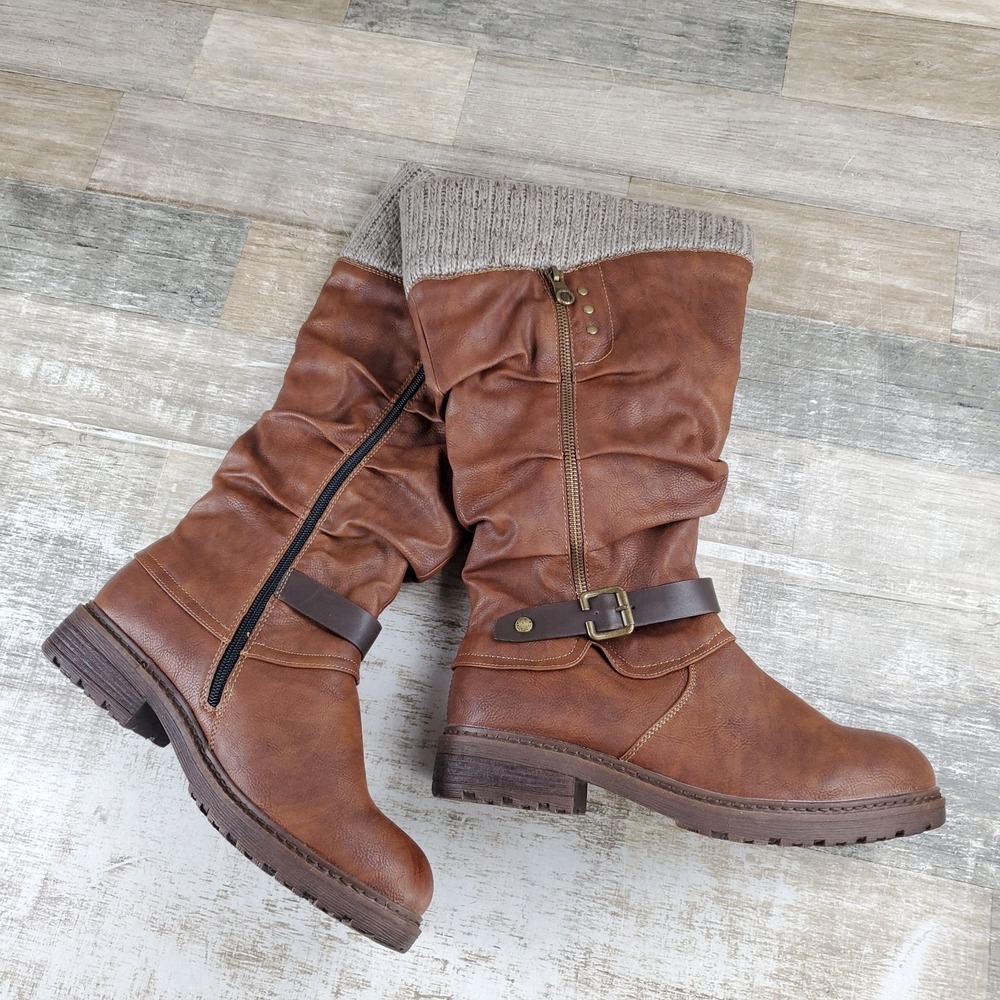 Patrizia Rowin Womens Boots Sz 8.5 Brown Leather Round Toe Side Zipper Comfort